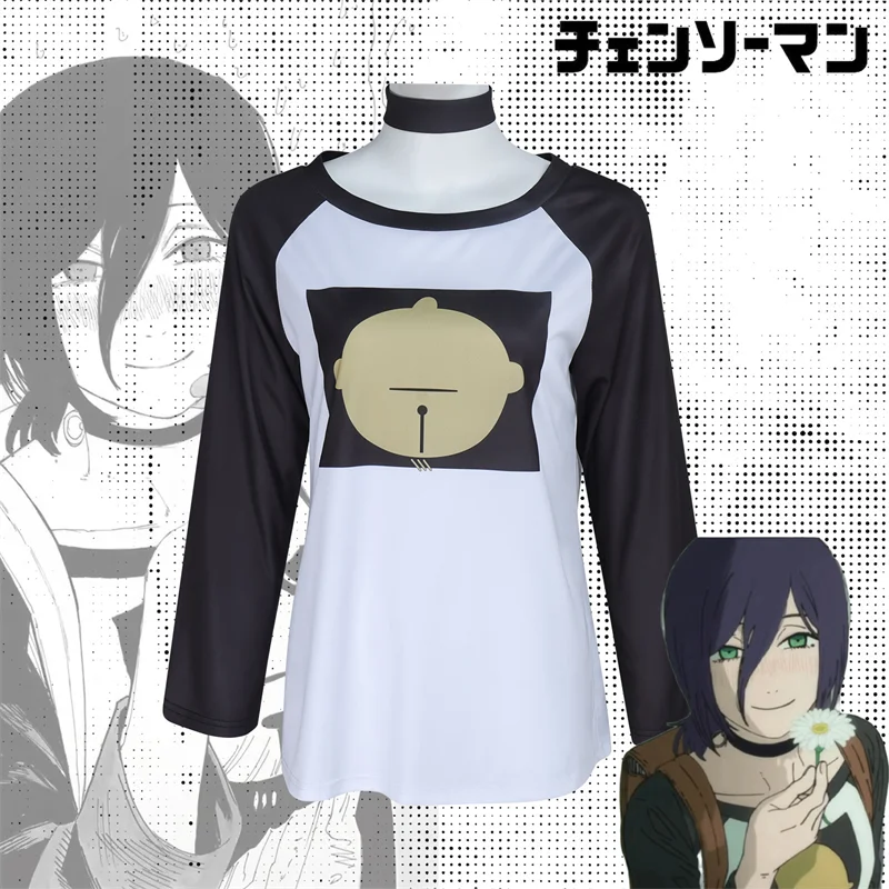 Disfraz de motosierra para hombre Reze, peluca superior, camiseta de manga larga, gargantilla, accesorios informales, traje de Carnaval y Halloween