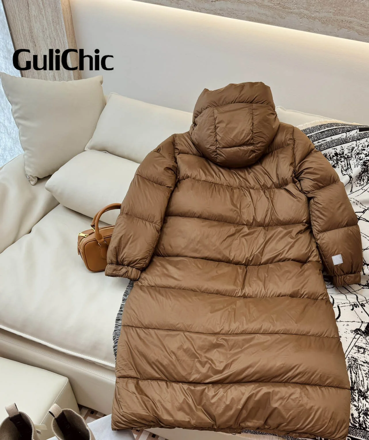 GuliChic-Chaqueta larga con capucha para mujer, abrigo de plumas cálido, informal, holgado, de Color sólido, para invierno, 9,24