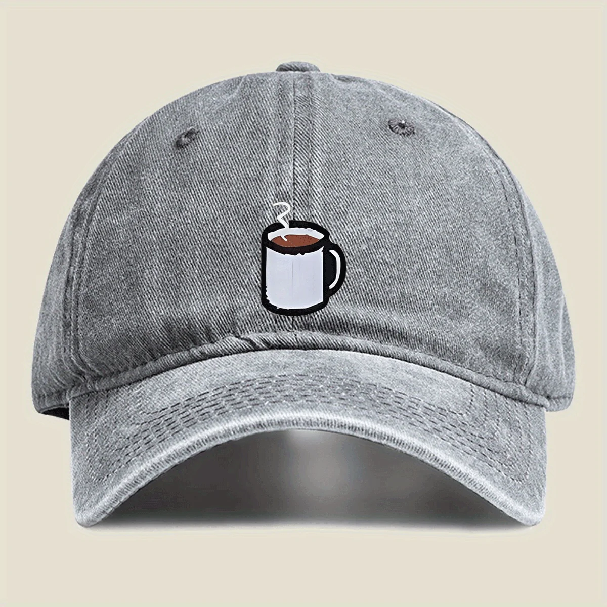 Steaming Coffee Mug Graphic Washed Denim Baseball Cap Unisex Summer Outdoor Casual Cap