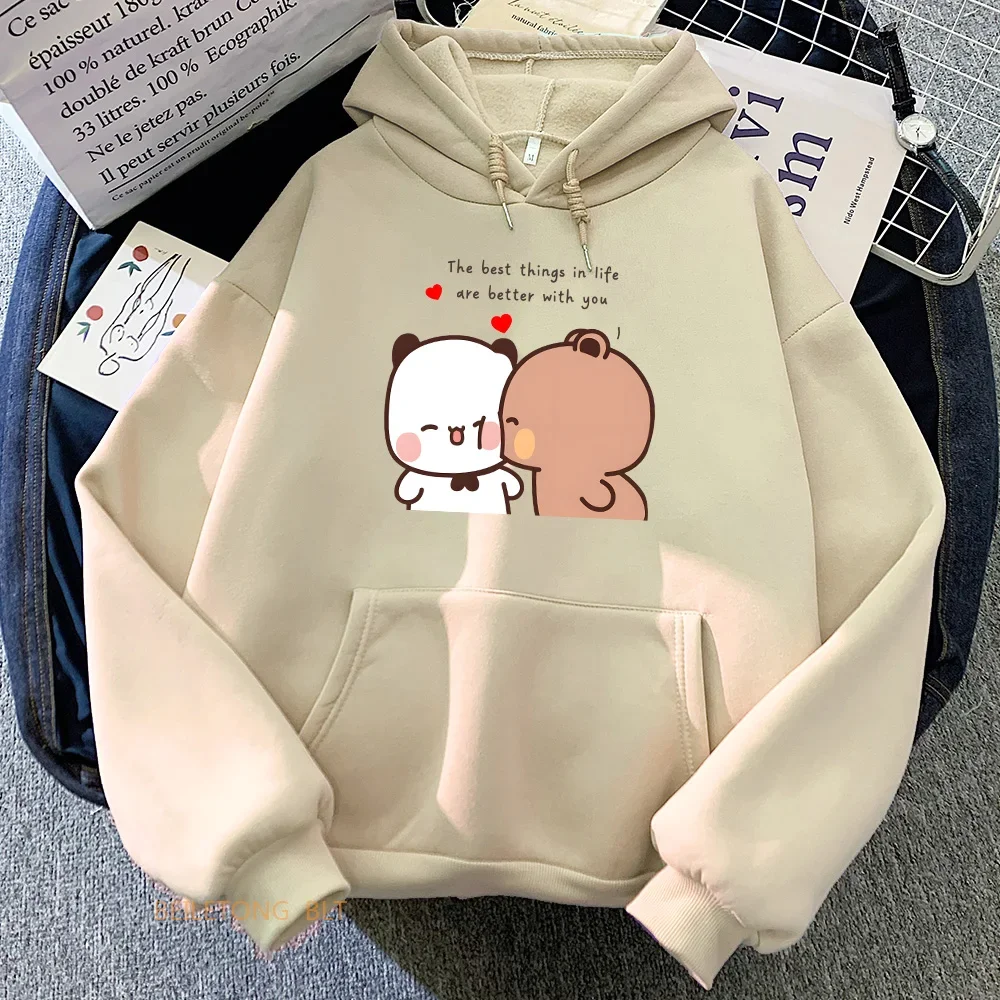 Panda Bear Bubu Dudu Love Heart Sweatshirts Women/Men Clothing Casual Long Sleeve Kawaii Printing Pullovers for Winter plussize