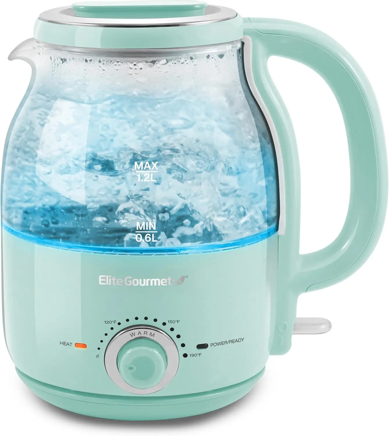 

1.2L Electric Glass Kettle, BPA-Free 1200W with Temperature Dial, Keep Warm, Cordless Base, Blue LED & Auto Shut-Off