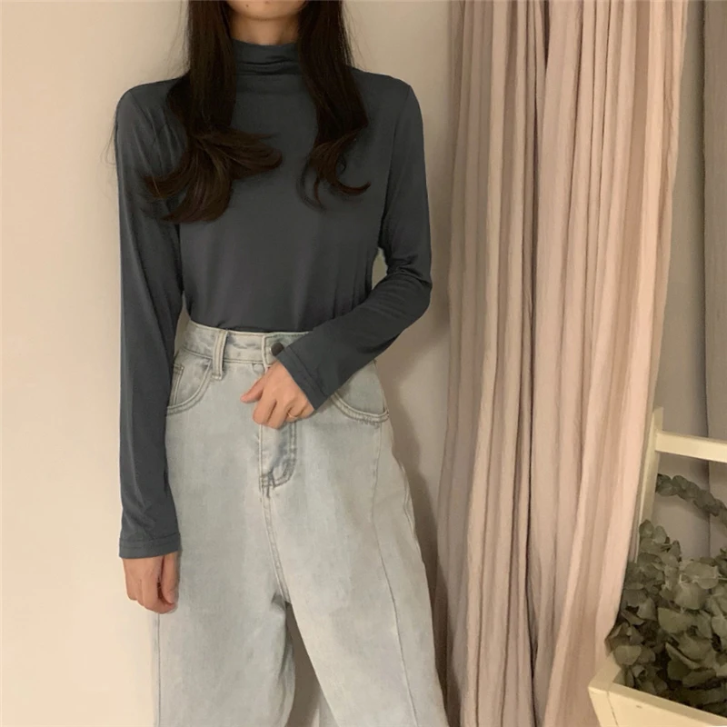 Thiened Fce Outono Inverno Camiseta Slim Fit Cor Base Camada irt Dupla Face Veludo Faionable Commute Sle