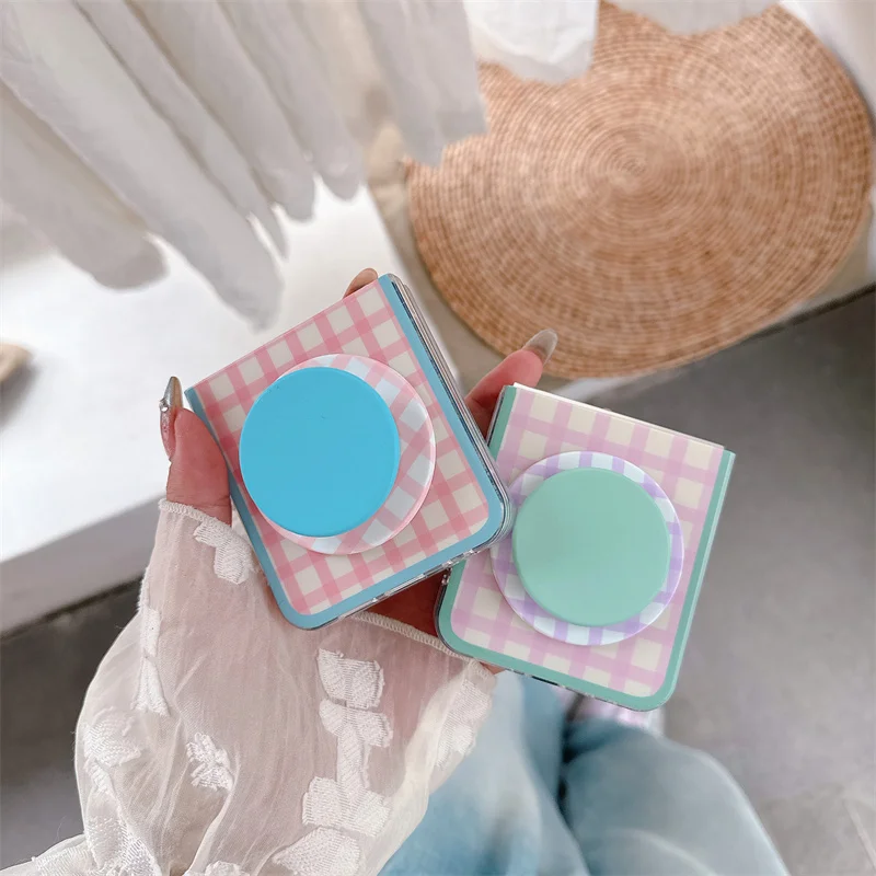 Магнитный чехол для телефона с корейским цветным клетчатым узором для Samsung Galaxy Z Flip 7 6 5 4 Flip6 Flip7, чехол с подставкой Magsafe, чехлы Capa