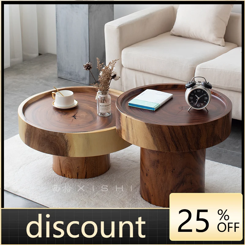 

LTT Nordic solid wood size round coffee table household living room walnut wabi sanfeng B & B Dunzi