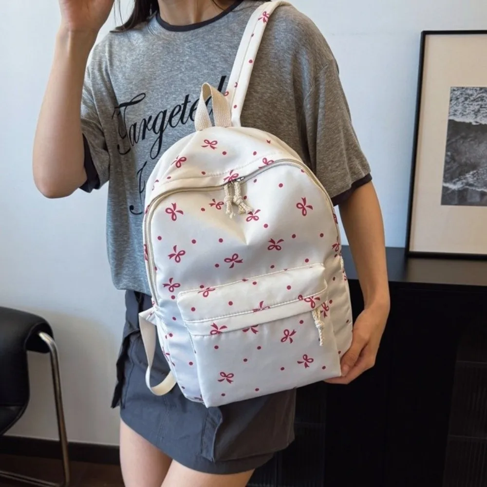 Daypack Three-piece School Bag Set Large Capacity with Pen Bag Nylon Bow Backpack Contrast Color Fixed Webbing