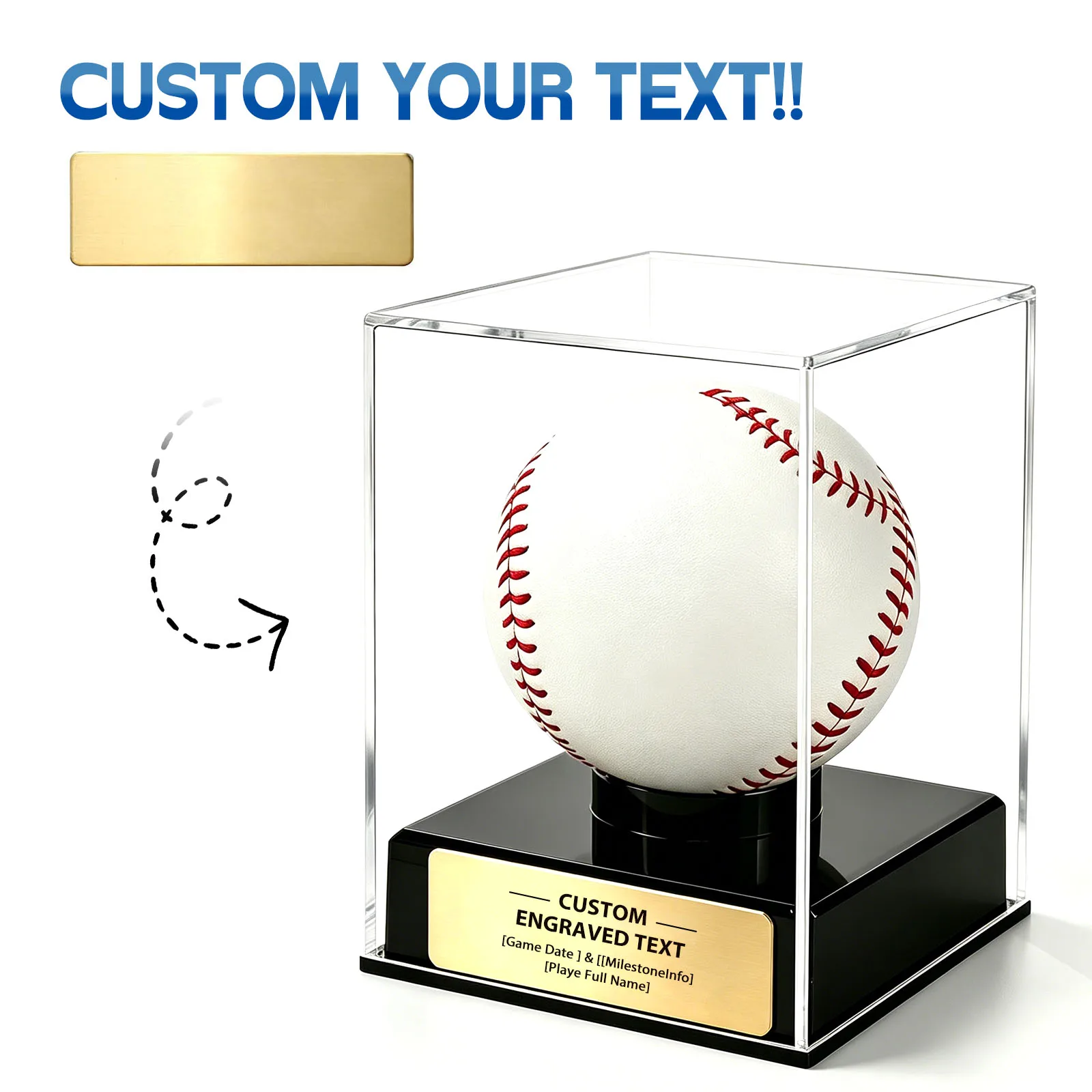 Custom Baseball Display Case with Engraved Nameplate - Personalized Baseball Holder, UV Protected Acrylic Showcase ﻿