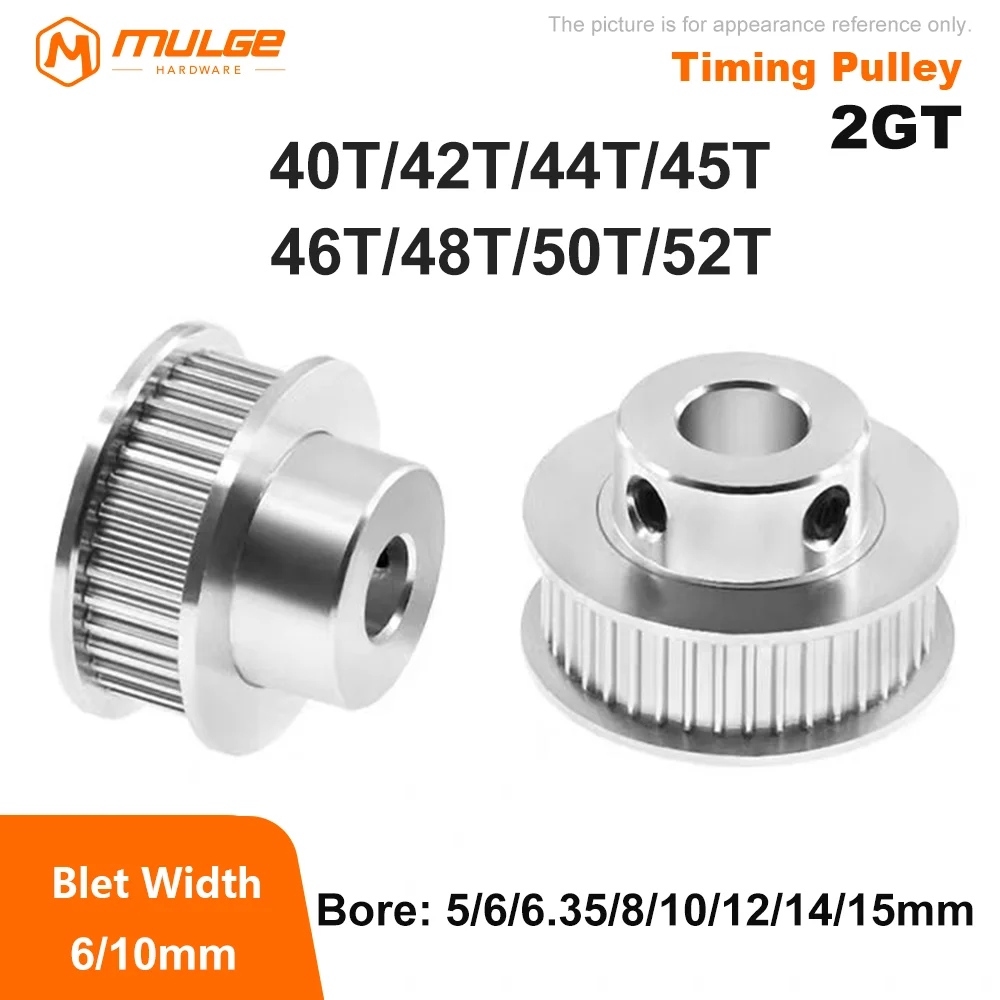 Timing Pulley 2GT 40T/42T/44T/45T/46T/48T/50T/52T Bore 5-15mm GT2 Synchronous Belt 3D Printer CNC Parts Pitch 2mm