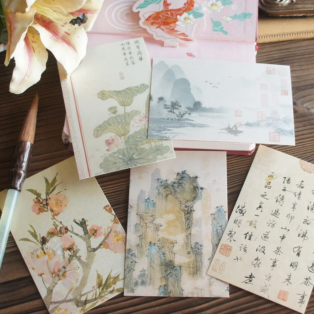 15pcs Famous Ancient Chinese Life Mood Poetry Design Post Card Greeting Cards Gift Card Party Invitation Scrapbooking Use