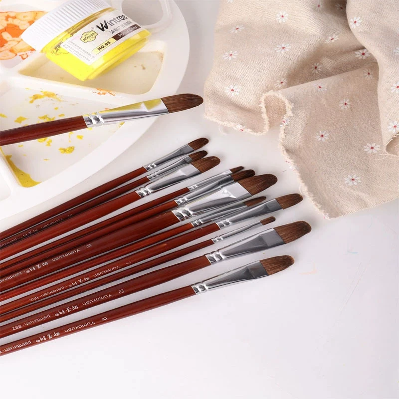 【F2-MAX111】12-teiliges Hochwertiges Wieselhaar-Ölmalpinsel-Set - Haselnussförmige Reihenpinsel mit Langem Birkenholzgriff für Acrylmalerei und Kunstbedarf – Detail 6