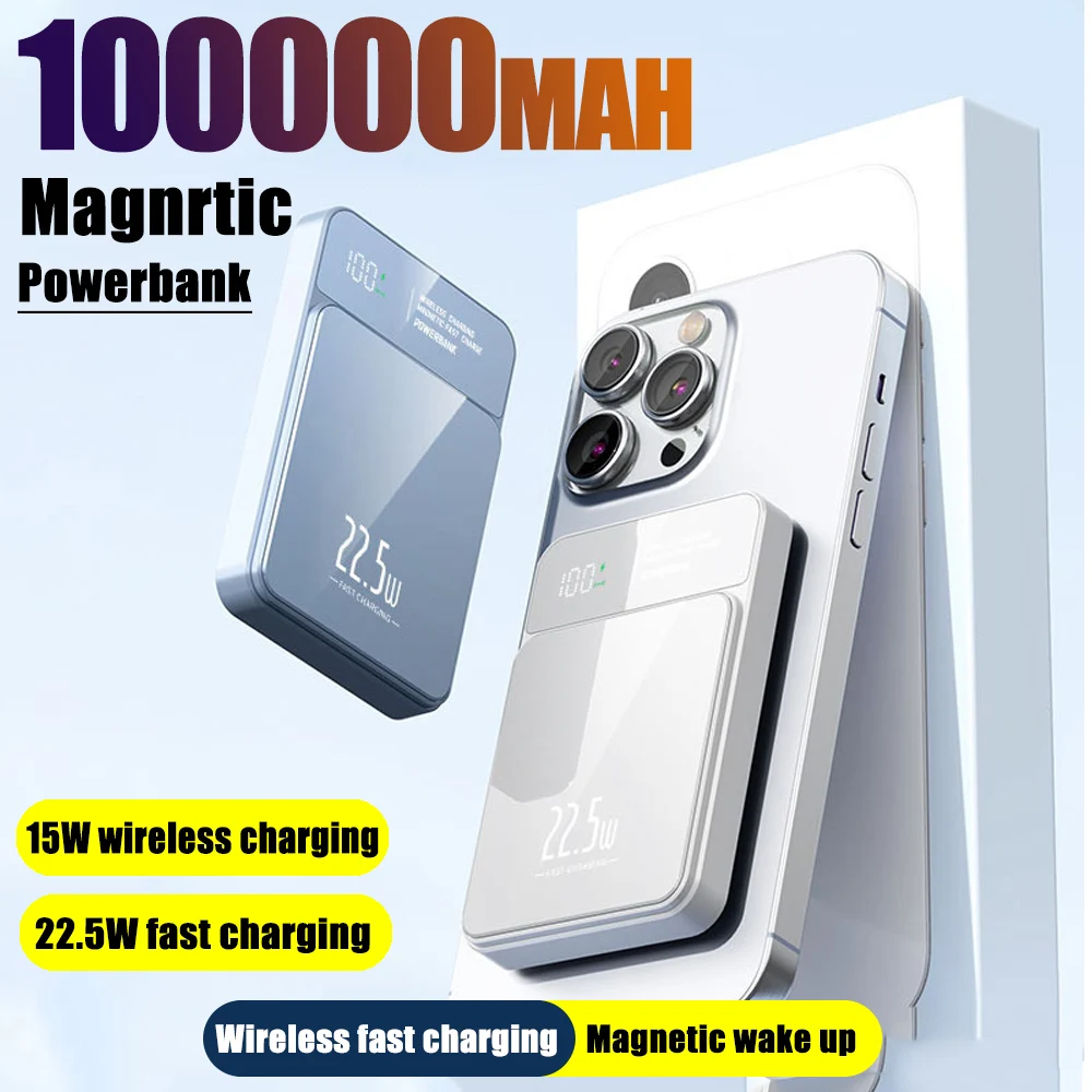 

Magnetic Power Bank 22.5W Super Fast Charging 100000mah Wireless Power Bank Suitable For IPhone Xiaomi Samsung Huawei Samsung