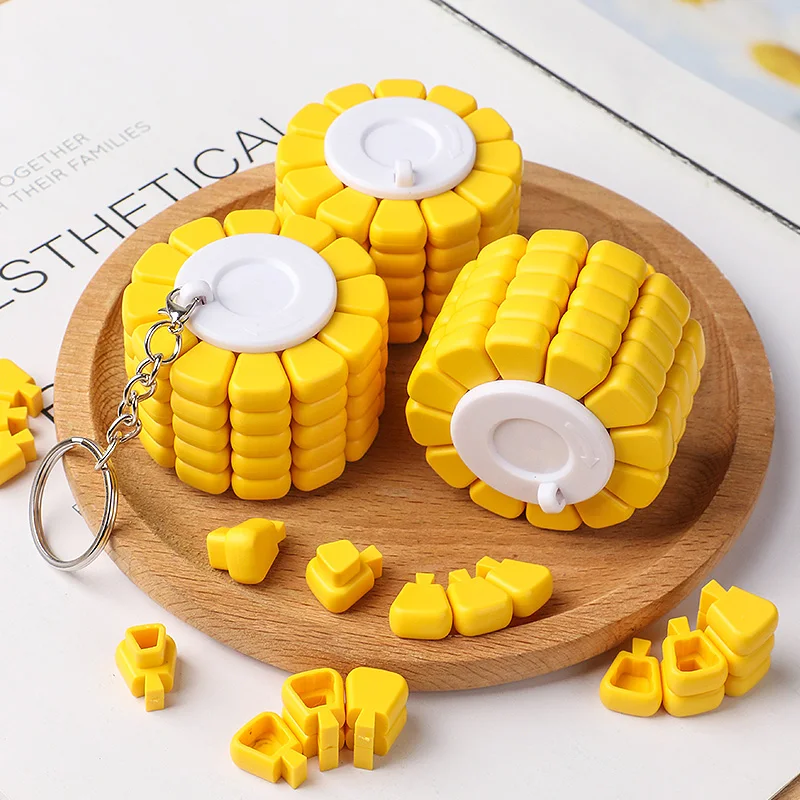 Schlüsselanhänger Mais-Puzzle DIY Kreatives Mais-Block-Handspielzeug Mini Entspannungs-Gehirntrainer Vielseitiges Intellektuelles Bausteinspielzeug – Detail 16