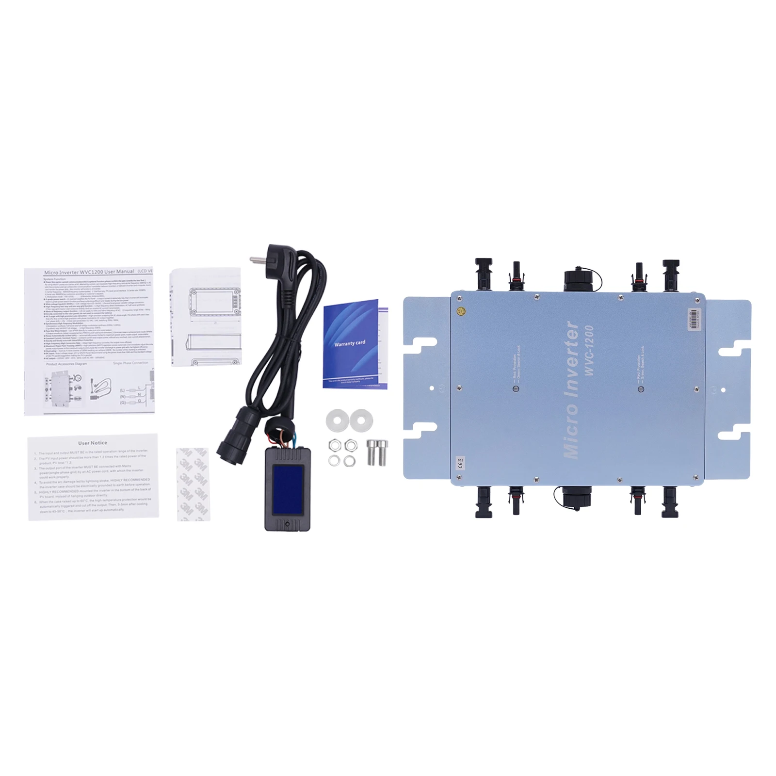 WVC-1200W Solar Grid Tie Micro-omvormer IP65 Waterdichte MPPT 220V Solar Micro-omvormer DC22-50V voor 30V/36V zonnepanelen, EU-stekker