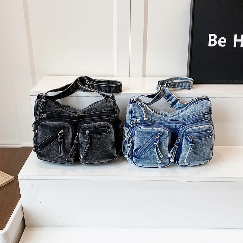 New Large Capacity Versatile Casual Shoulder Bag Denim Commuting Zipper Tote Bag for Women 2026 Fashion concise Crossbody Bags