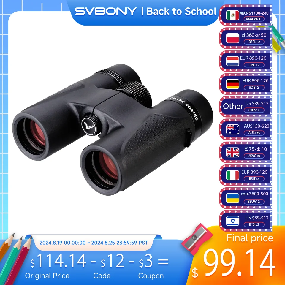 

SVBONY Telescope SV202 8x32 ED Binoculars Professional Powerful Bak4 IPX7 Waterproof Camping Equipment For Birdwatching