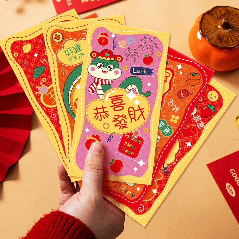 6 pçs ano novo chinês 2025 envelopes vermelhos ano de cobra pacote vermelho dinheiro envelope presente de casamento boa sorte hongbao