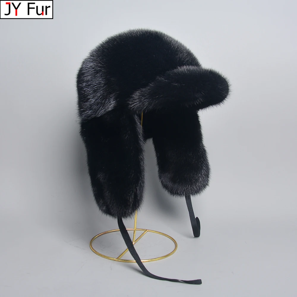 Men\'s Natural Real Mink Fur Hats Autumn and Winter Warm Fashion Luxury Genuine Whole Mink Fur Visors Cap For Men Hat