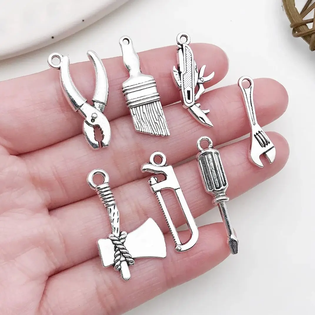 20PCs/lot Antique Silvery integration Daily Tools Charms Hardware Tools Creative Pendant For DIY Jewelry Making Accessories