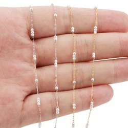 1meters Stainless Steel Necklace Chains Bulk 2mm Imitation Pearl Bead Link Chains Lot for Diy Bracelets Jewelry Making Supplies