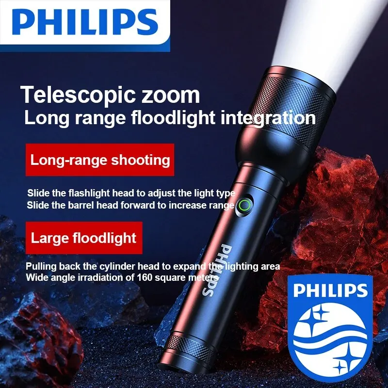 Philips 3200 Lumen LED Flashlight 1000m Portable Powerful Bright Flashlights Camping Lamp for Outdoor Hiking Self Defense