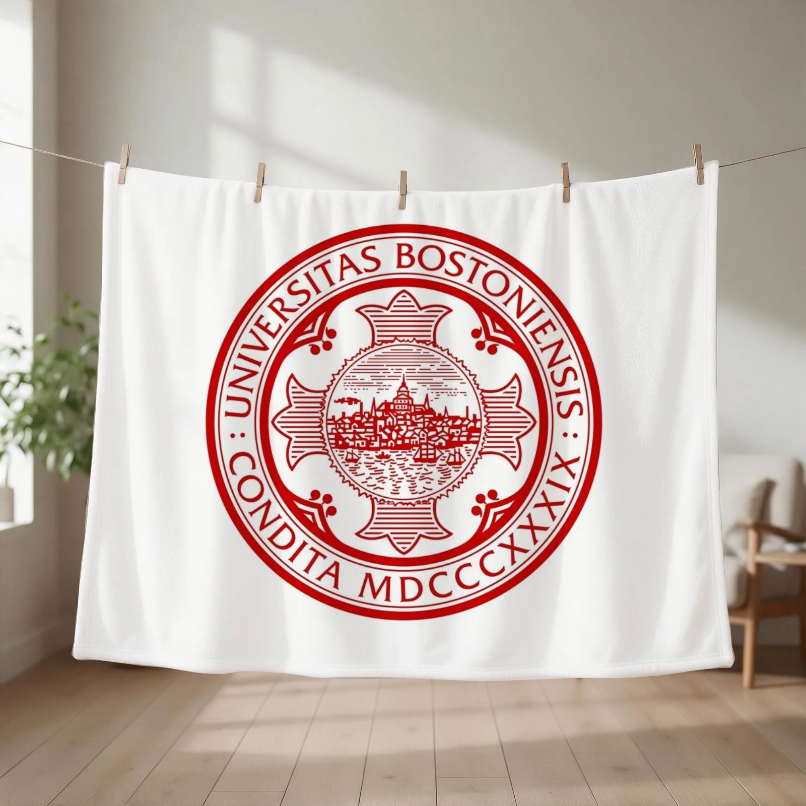 the Boston University Throw Blanket bed plaid Shaggy Nap Multi-Purpose Blankets