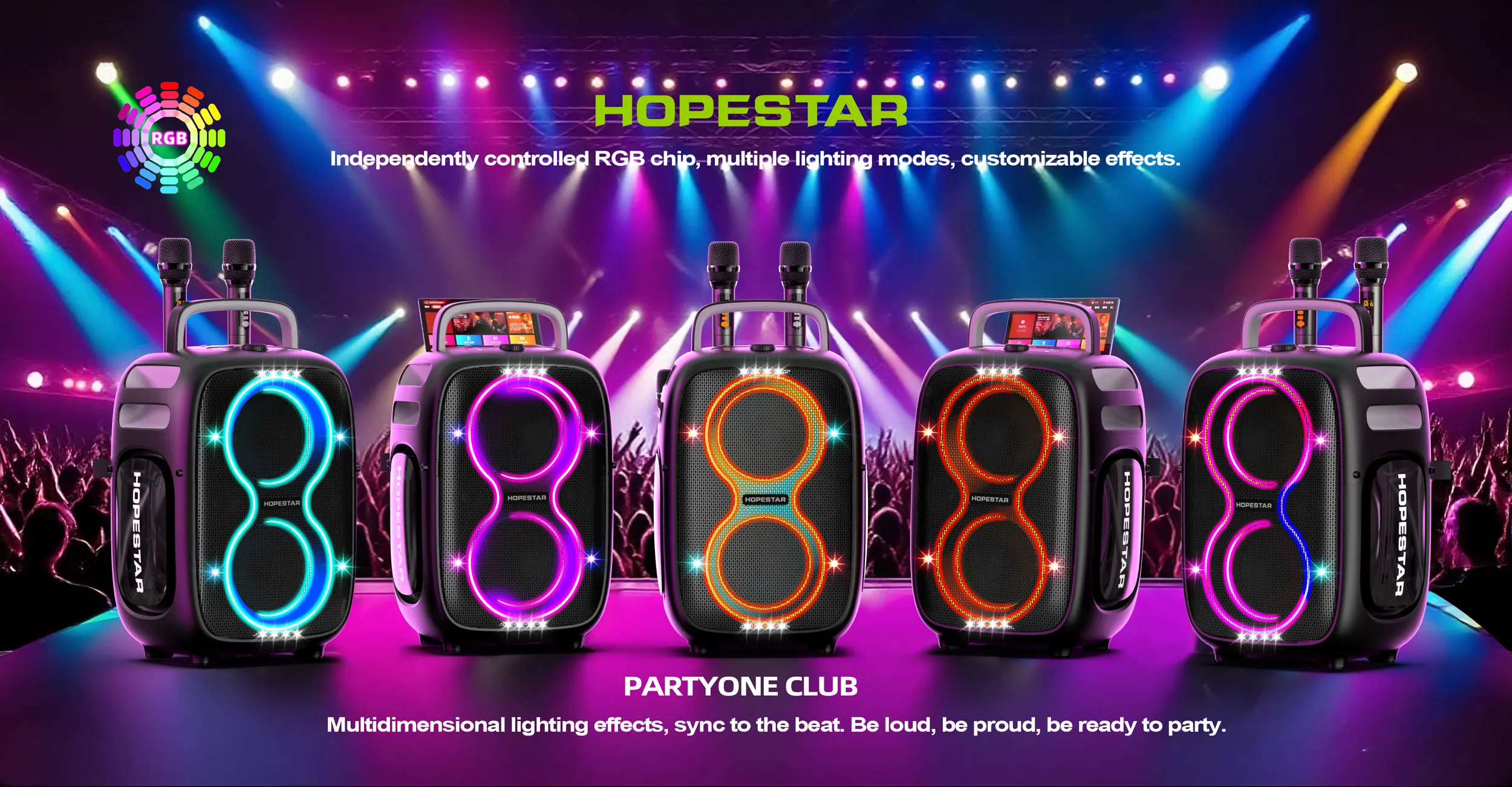 Factory HOPESTAR Partyone-club 650W High Quality Wireless  Speaker Portable Waterproof IPX6 TWS Party Home Theatre Customizable
