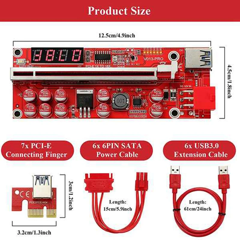 Adaptador Extensor USB 3.0 PCIE, V013 Pro Mining, Cartão Riser Especial para Vídeo GPU, 1 a 4 PCI-E para PCI-E, 1X a 16X