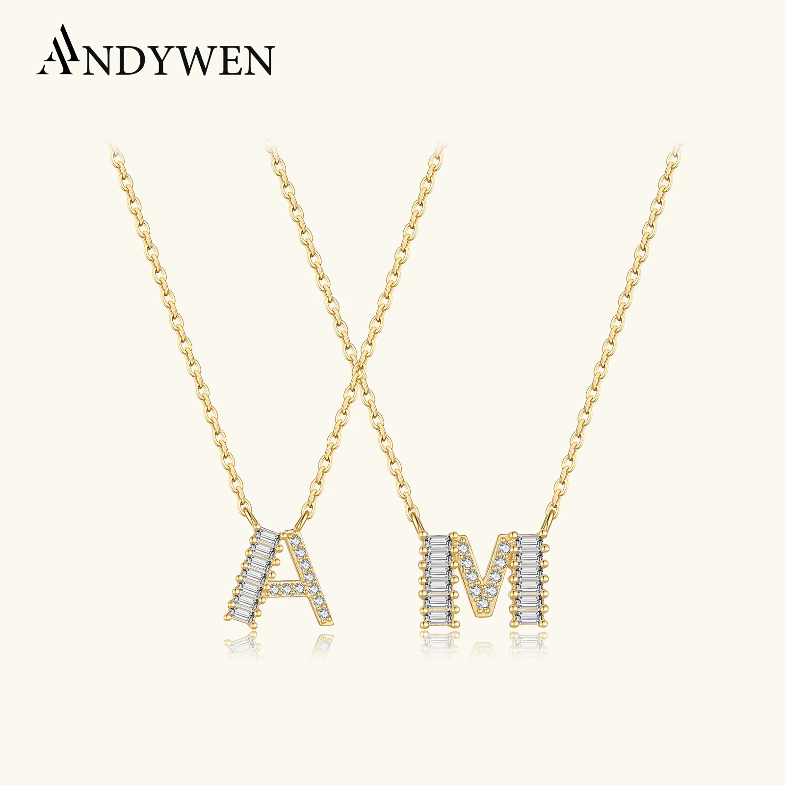 ANDYWEN-Pendentif lettre initiale en argent regardé 925 pour femme, collier en or, accessoires de mode fins, bijoux, 2024
