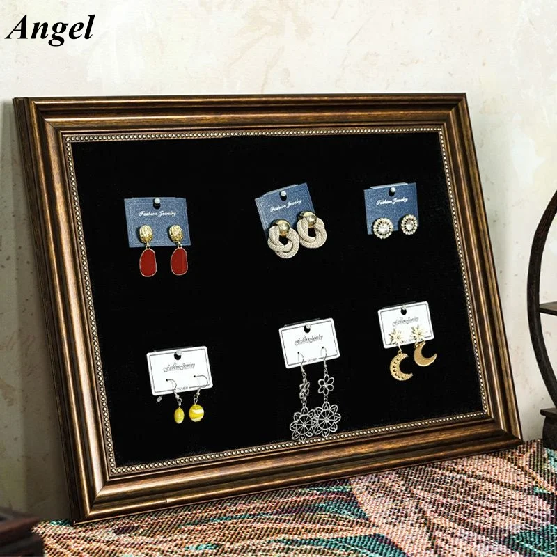 Decorative Photo Frame Jewelry Organizer - Punch-Free Wall Hanging Display Rack with Velvet Lining for Earrings & Necklaces, Spa