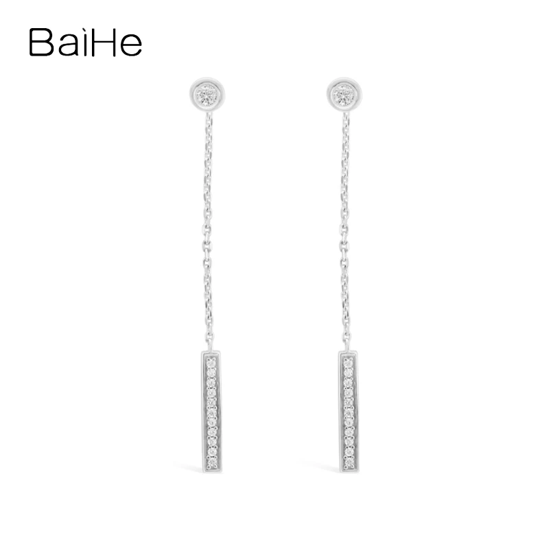 BAIHE Solid 18K White/Yellow/Rose Gold 0.17ct Natural Diamond Stud Earrings for women men Wedding Engagement Trendy Fine Jewelry