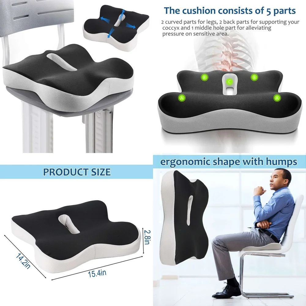 

Ergonomic Memory Foam Seat Cushion for Office Chair Car Seat Coccyx Pain Relief Sciatica Lower Back Support Comfortable Sitting