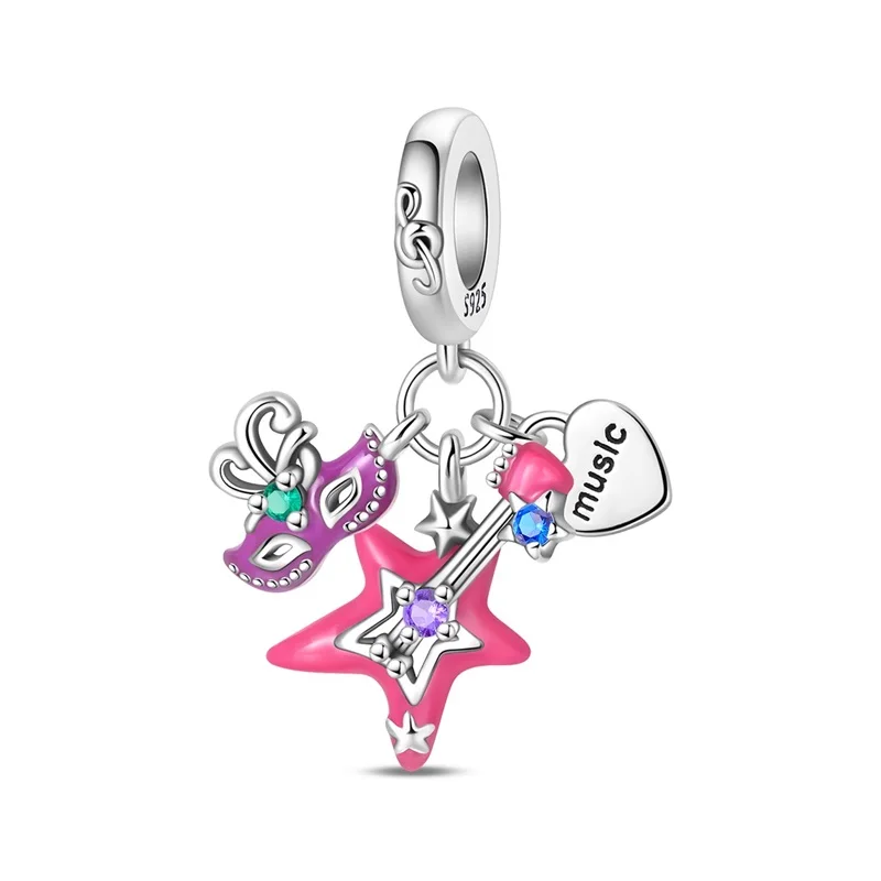 925 Sterling Silver Music Ball Charms Pendant Fit 3mm Original Bracelet DIY Women Exquisite Birthday Anniversary Jewelry Gifts