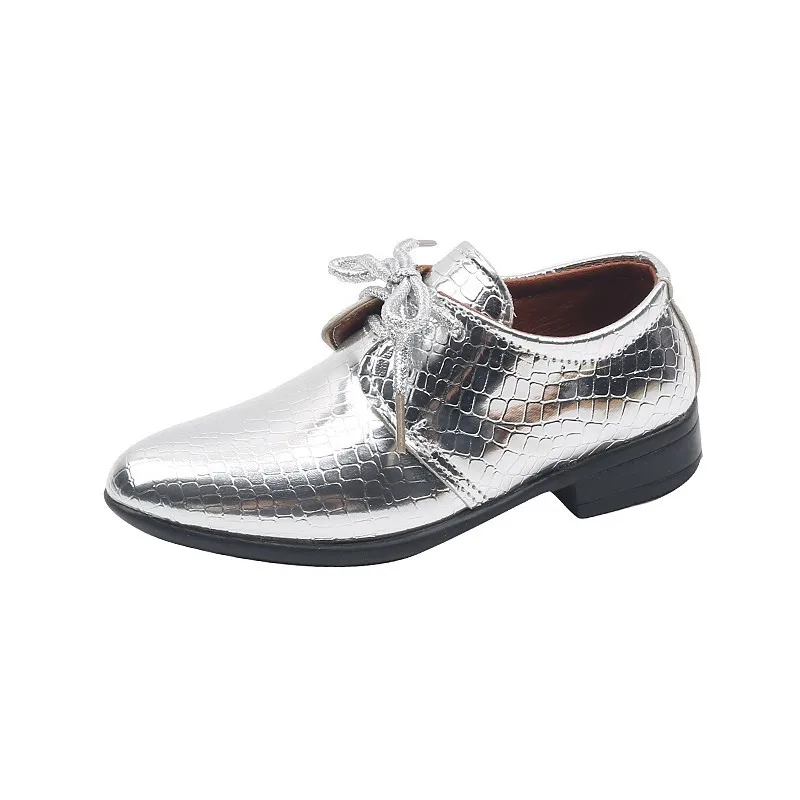 Stile britannico ragazzini moda scarpe in pelle bambini punta a punta vestito partito scarpe da scuola formali oro argento mocassini con tacco basso