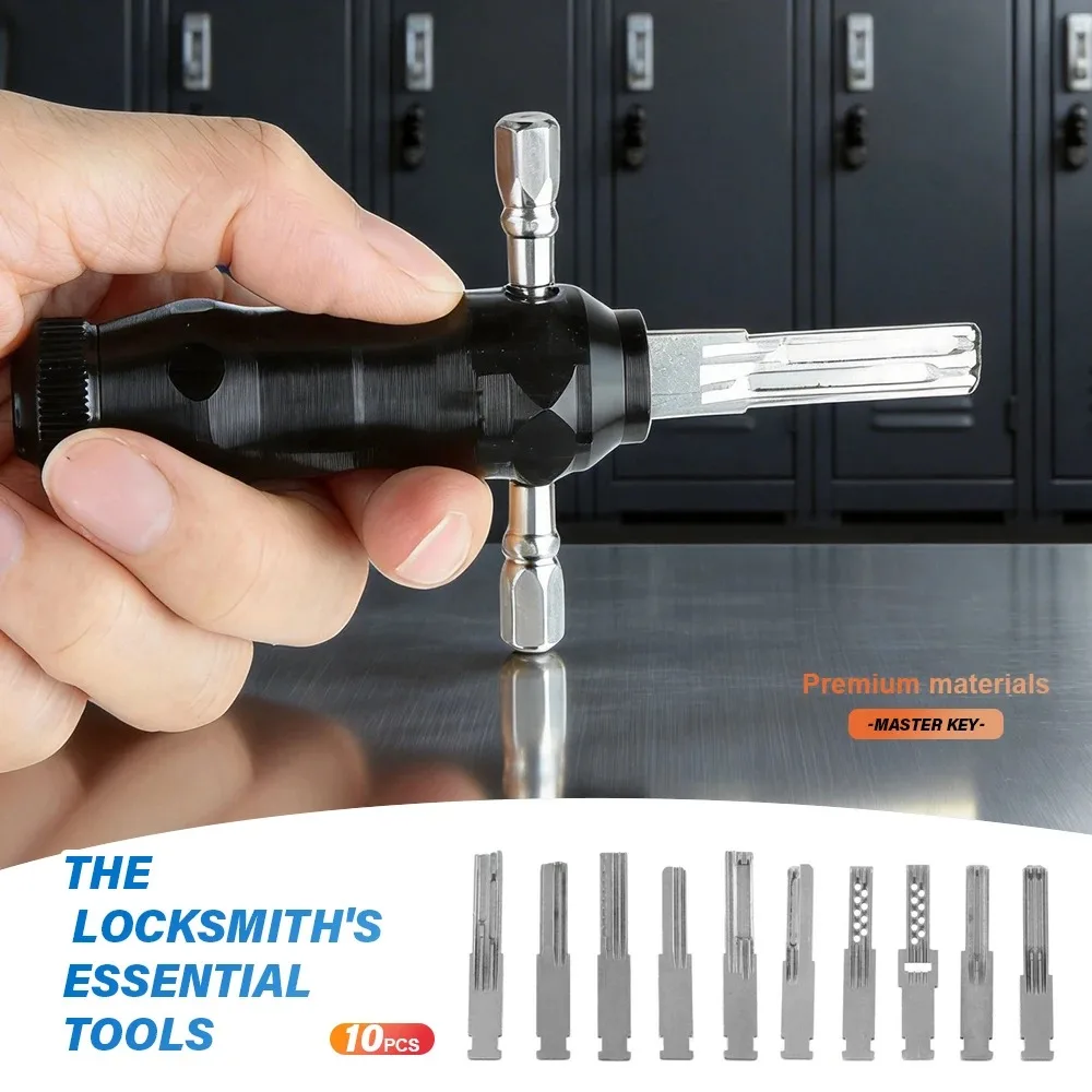 Multifunctional 10pcs Lock Pick Set T-Handle Locksmith Tool Portable Lock Opener for Home Cabinet & Door Locks Lock Decoder Tool
