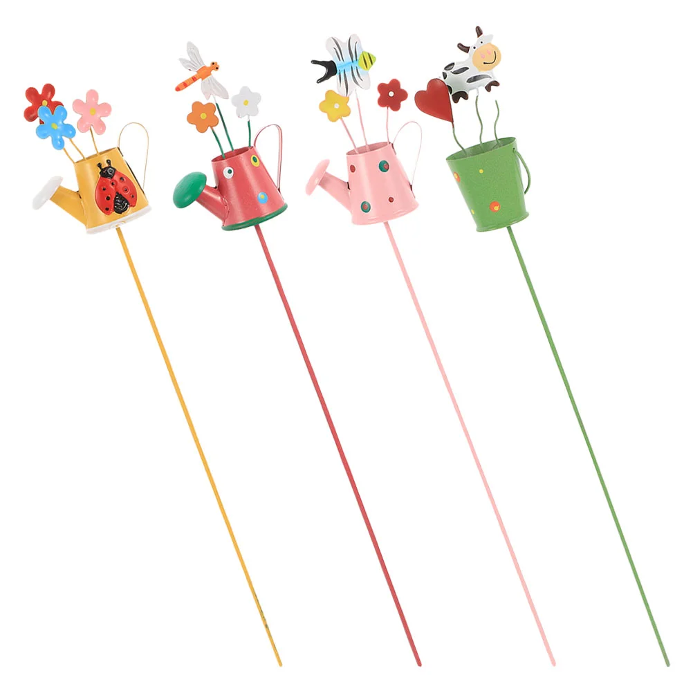 

4pcs Iron Garden Stakes Cartoon Landscape Decorative Yard naments Outdoor Lawn Plant Stakes Potted Flowers Metal Spring