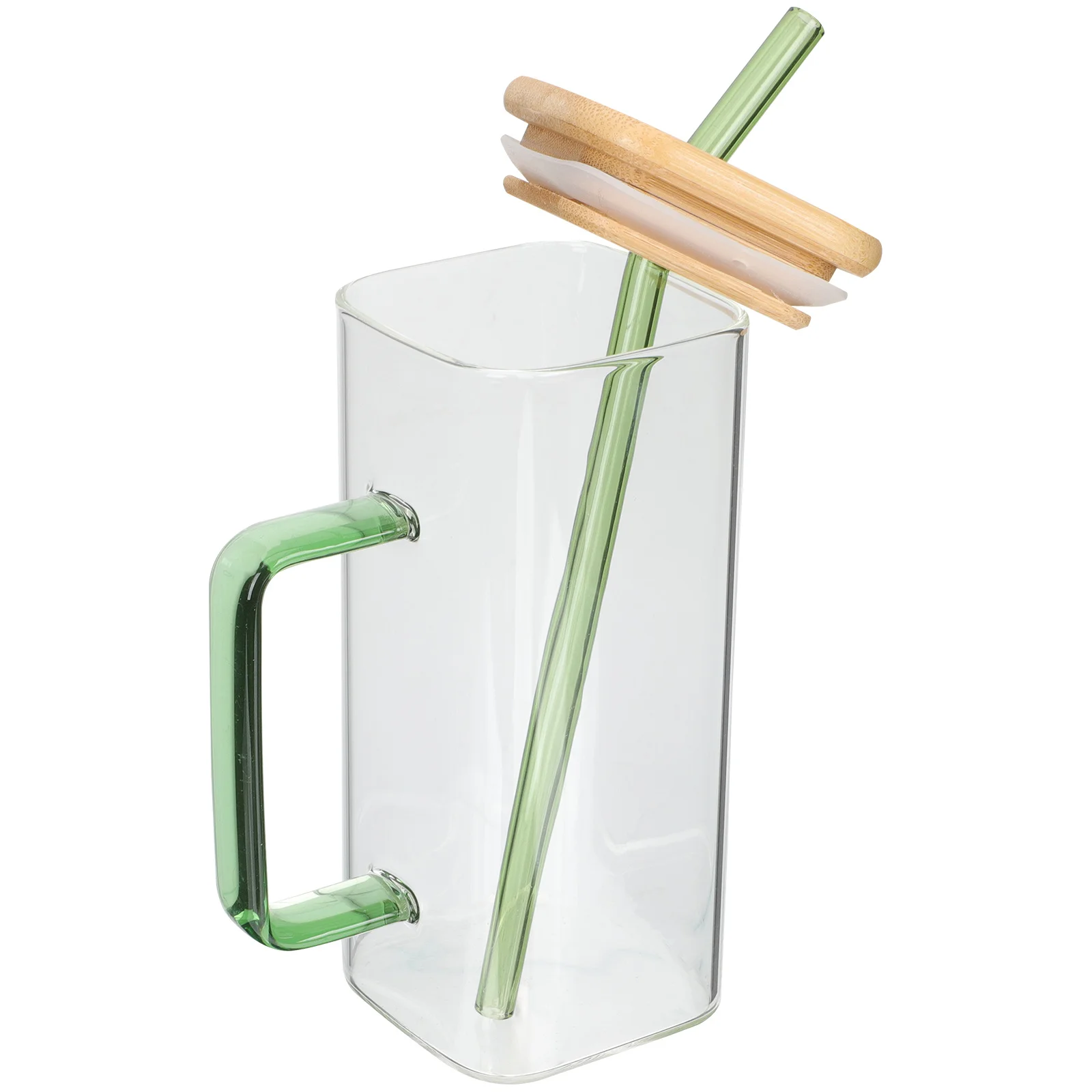 

Transparent Glass Cup with Handle Bamboo Lid Explosion Resistant Clear Drinking Glass Cup for Water Milk Coffee Juice