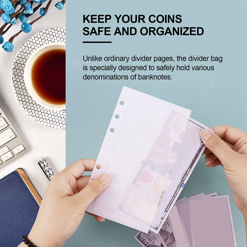 A6 바인더 포켓 6 홀, 6 링 예산용 현금 봉투, 내구성 높은 품질, 20 개