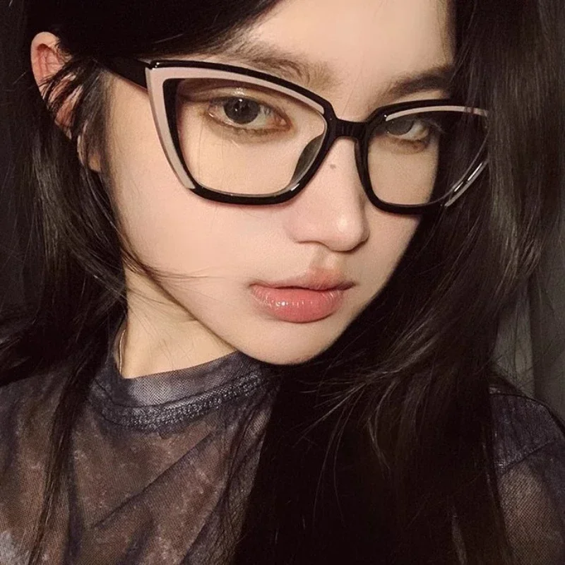 Neue modische personalisierte Spleißfarbe trendige vielseitige flache Spiegel bunte Cat Eye Mode Anti-Blaulicht-Brille