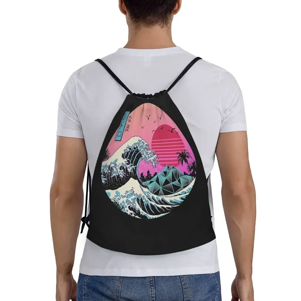 Водонепроницаемый уличный пляжный плавательный спортивный рюкзак на шнурке с индивидуальным именем, отличный ретро-волновой органайзер, сумка для хранения в тренажерном зале