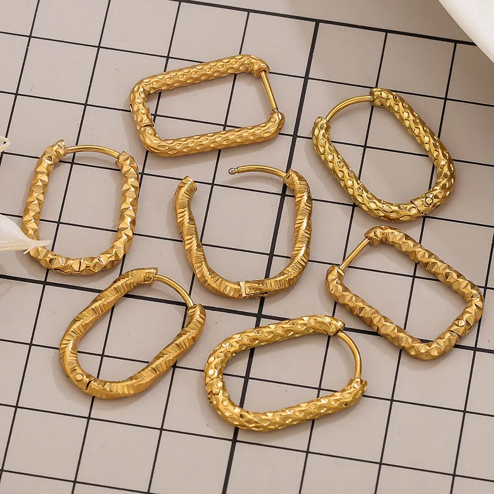 6PCS Stainless Steel Geome Earring PVD Golden Daily Wear Hoop Earring Waterproof Jewelry Women Minimalist Wholesale Accessories