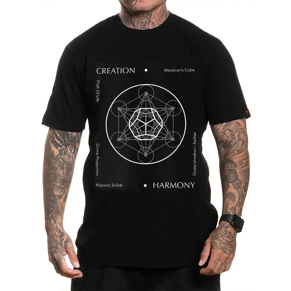 

Dodecahedron Metatron's Cube T-Shirt for man 10% cotton printed Tee Sacred Geometry Graphic Clothes All size Tops S-6XL