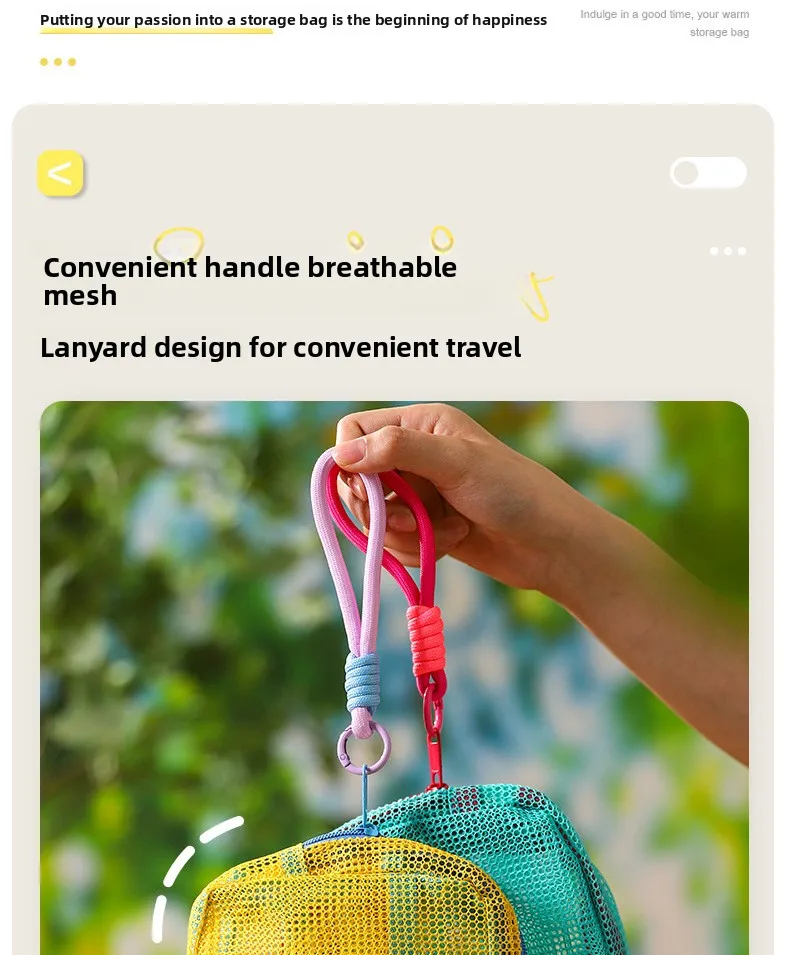 Netzbeutel in Dopamin-Farben, Tragbare Reise-Aufbewahrungstasche für Ladekabel und Toilettenartikel, Mini-Netz-Kosmetiktasche, Schlüsselbeutel, Kartenetui – Detail 10