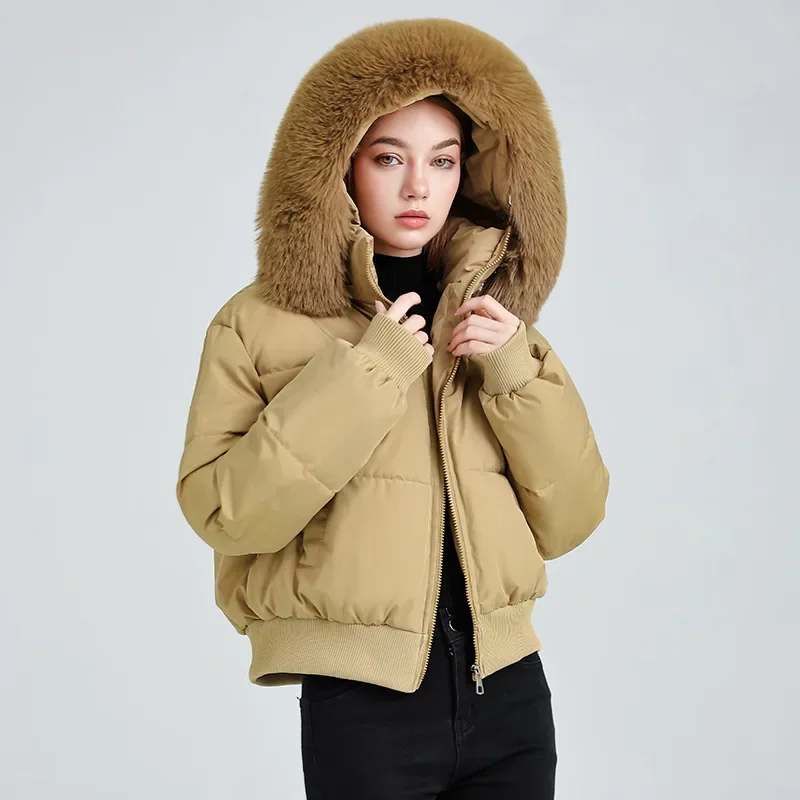 

2025New Solid Color Hooded Street Clothing For Autumn And Winter Collar High Waist Cotton Leisure Jacket Women Tops