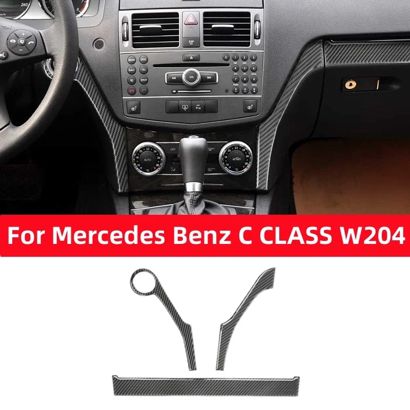 For Mercedes Benz W204 2007-2010 Car Center Console Instrument Panel Carbon Fiber Stickers Decor Cover Interior Accessories