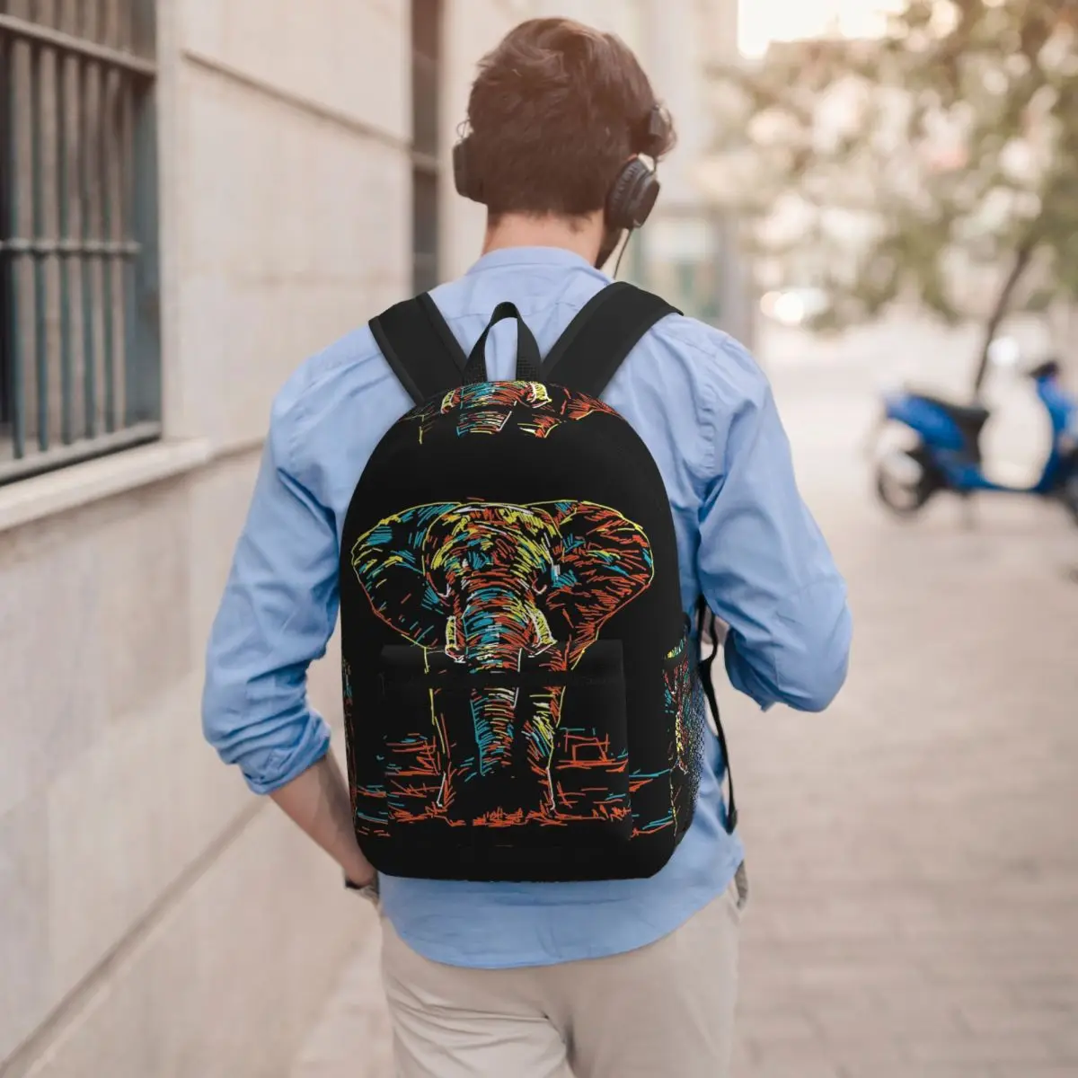 Colourful Abstract Elephant Neon Illustration Student Backpack School Bag Hiking Travel Daypack Boys Girls Bookbag Shoulder Bags