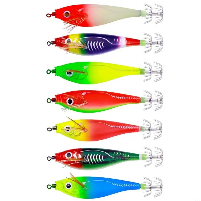 

C1FE Night Fishing Lures Length 95mm Squid Glow Shrimp Lures Squid Octopus Hook Artificial Squid Shrimp Hard Baits