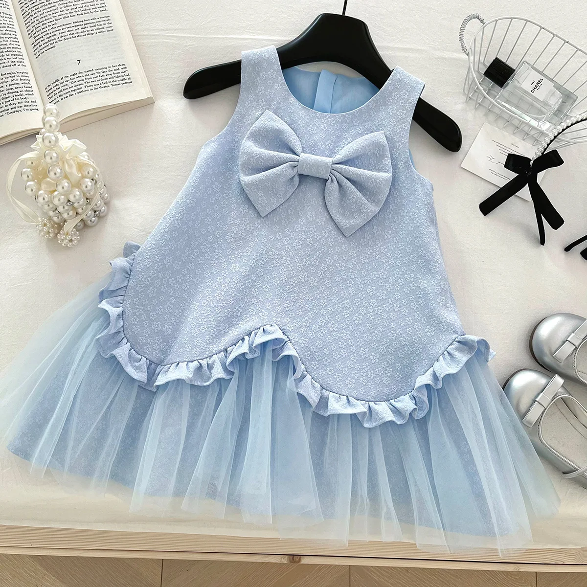 

Girls Skirt 2025 Summer New Childrens Clothing Korean Style Girls Baby Mesh Splicing Cotton Princess Dress Casual Daily