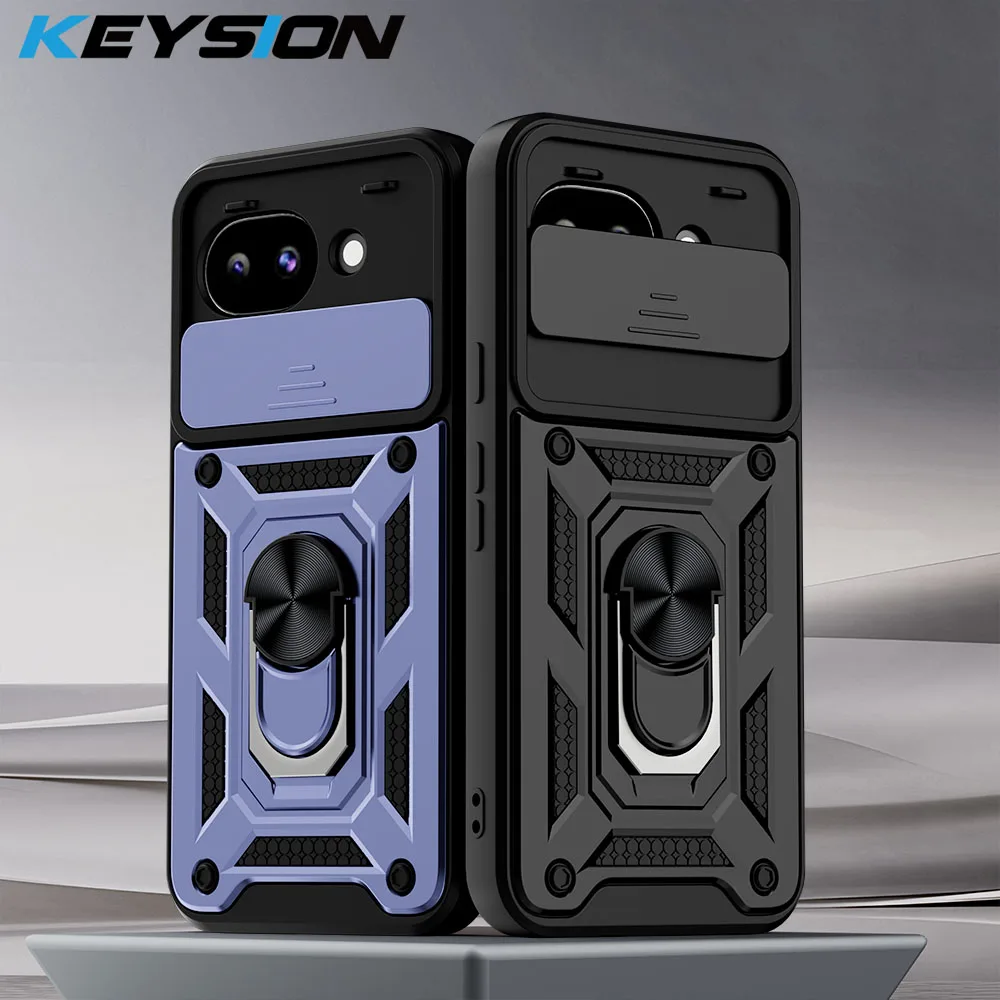 

KEYSION Shockproof Armor Case for Google Pixel 10A 9A Slide Camera Lens Protection Ring Stand Phone Back Cover for Pixel 9A 10A