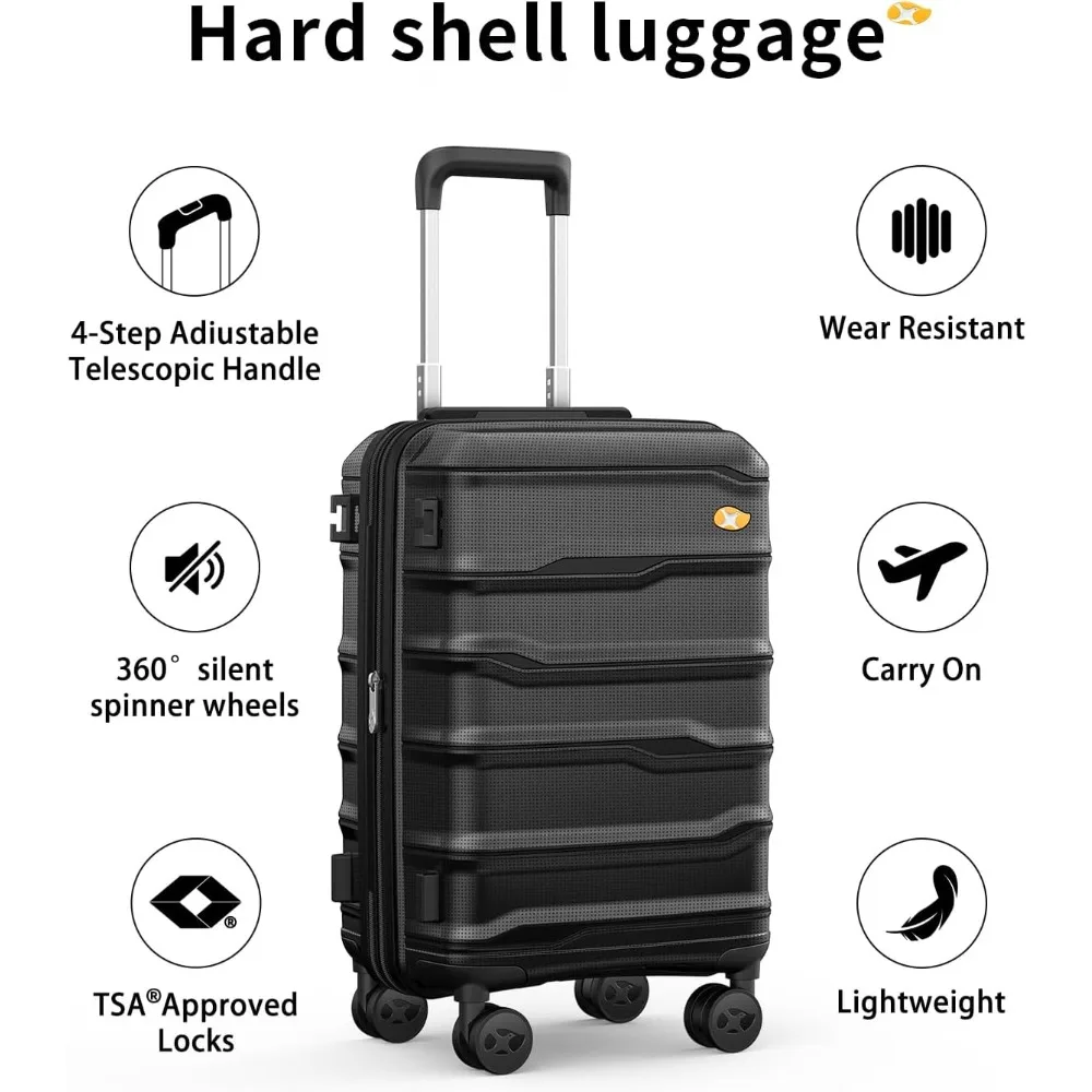 حقيبة دوارة صلبة خفيفة الوزن للغاية مقاس 20 بوصة، معتمدة من شركة الطيران، قفل TSA، تناسب الجزء السفلي من المقعد، 8 عجلات، أمتعة مقاس 22 × 14 × 9 بوصة