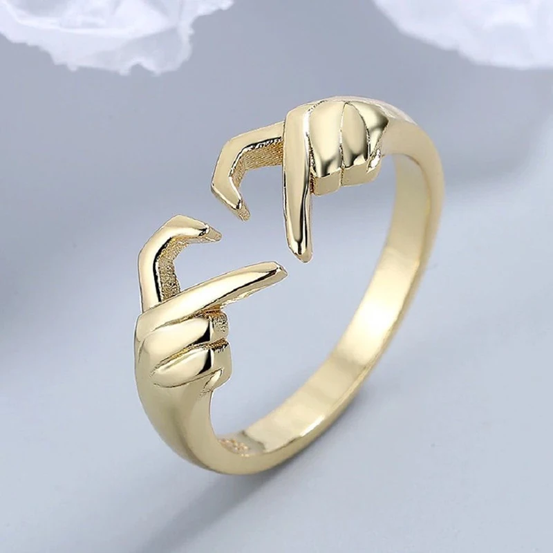 New Romantic Love Hand with Heart Shaped Ring Creative Couple Silver Color Adjustable Open Rings Personality Party Jewelry Gift