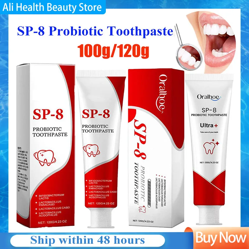 SP-8 Creme dental probiótico, branqueamento dente, remove manchas de placa, higiene oral, respiração fresca dental, 100g, 120g